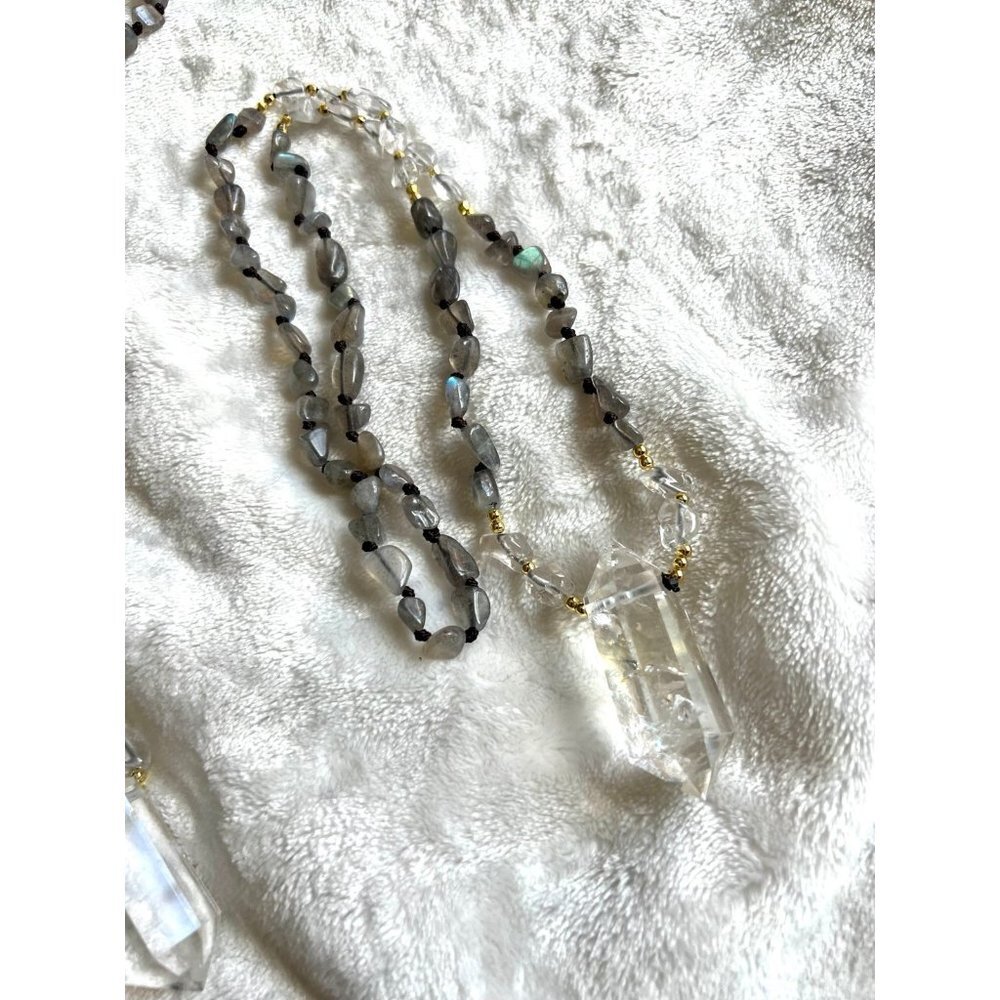 Amazing! DT Power Quartz + Labradorite Mala Necklace - Picture 7 of 12